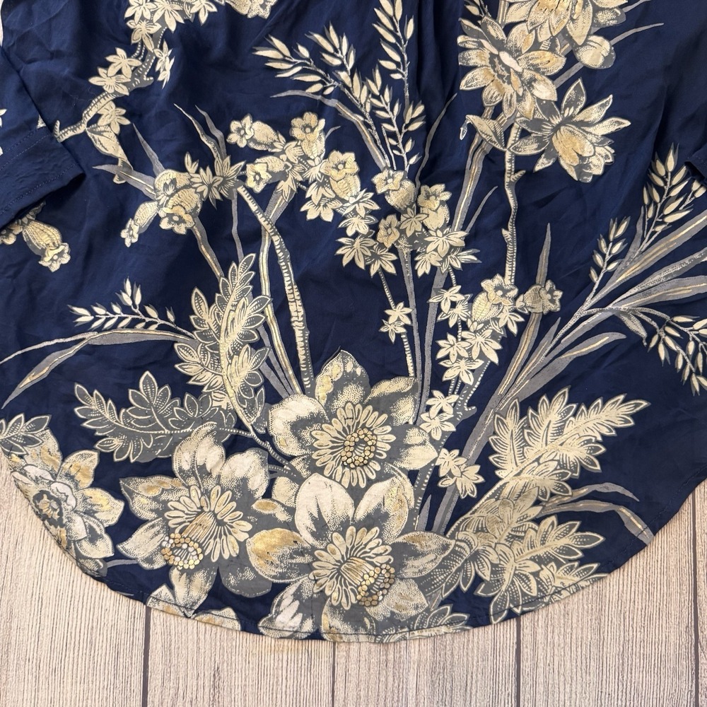Anthropologie Pilcro Navy Blue Floral Modal Button Down Shirt Medium Semi-Sheer - Picture 12 of 12